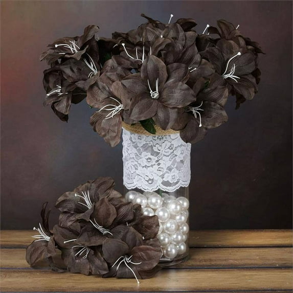 Efavormart 60 Easter Artificial Lilies for DIY Wedding Bouquets Centerpieces Arrangements Party Home Wholesale - Chocolate Brown