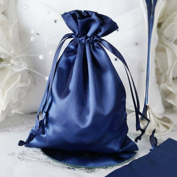 Efavormart 60 PACK NAVY BLUE Satin Gift Bag Drawstring Pouch Wedding Favors Bridal Shower Candy Jewelry Bags - 5"x7"