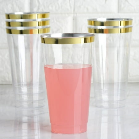 Efavormart 60 Pack 18oz Gold Rimmed Clear Cocktail Disposable Plastic Glasses For Wedding Banquet Party Events