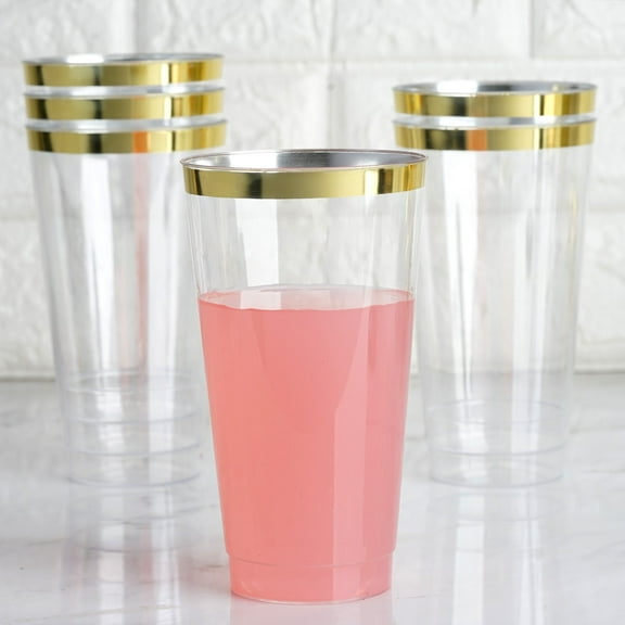 Efavormart 60 Pack 18oz Gold Rimmed Clear Cocktail Disposable Plastic Glasses For Wedding Banquet Party Events