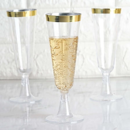 Efavormart 60 Pack 5oz Gold Rimmed Clear Champagne Flutes Cocktail Disposable Plastic Glasses For Wedding Banquet Party Events