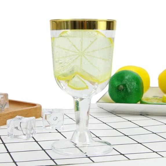 Efavormart 60 Pack 5oz Gold Rimmed Clear Plastic Disposable Champagne Glass - Perfect for Wedding Ceremonies, Party Decorations, Banquet, Birthday Celebrations, and Any Special Events