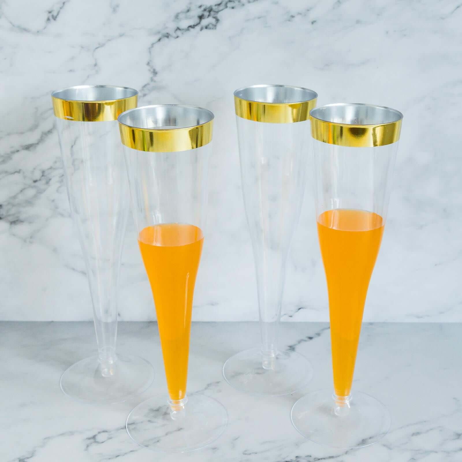 Efavormart 60 Pack 6oz Gold Rimmed Clear Champagne Flutes Cocktail Disposable Plastic Glasses - Perfect for Wedding Ceremonies, Birthday Celebrations, Upscale Occasions, and Special Events