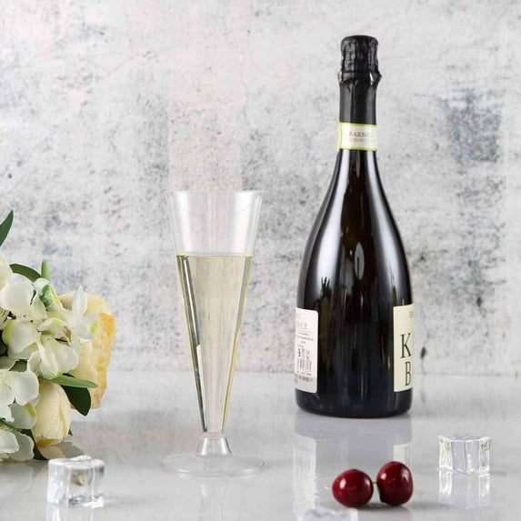 Efavormart 60 Pack 7oz Clear Plastic Disposable Champagne Flute Glasses, Trumpet Design | Detachable Base