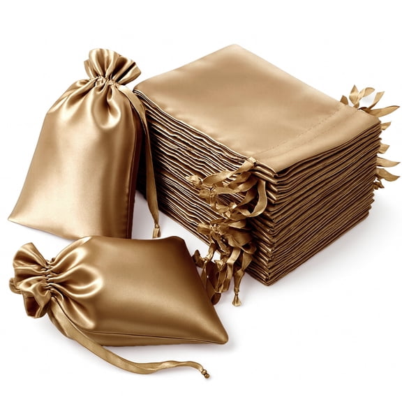 Efavormart 60 Pack Antique Gold Satin Wedding Party Favor Bags, Drawstring Pouch Gift Bags 6"x9"