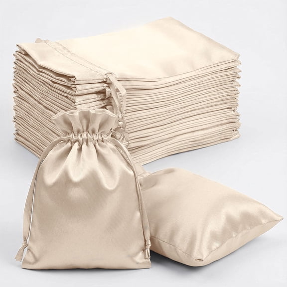 Efavormart 60 Pack Beige Satin Drawstring Wedding Party Favor Gift Bags 5"x7"
