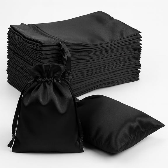 Efavormart 60 Pack Black Satin Drawstring Wedding Party Favor Gift Bags 5"x7"