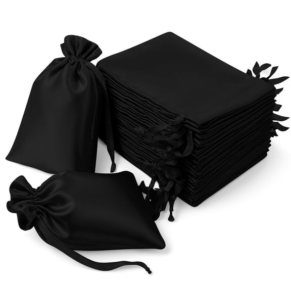 Efavormart 60 Pack Black Satin Wedding Party Favor Bags, Drawstring Pouch Gift Bags 6"x9"
