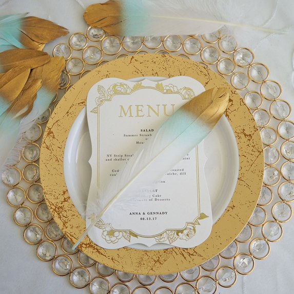 Efavormart 60 Pack Glitter Gold Tip Dual Tone Real Goose Feathers For Craft Party Decoration White/Mint