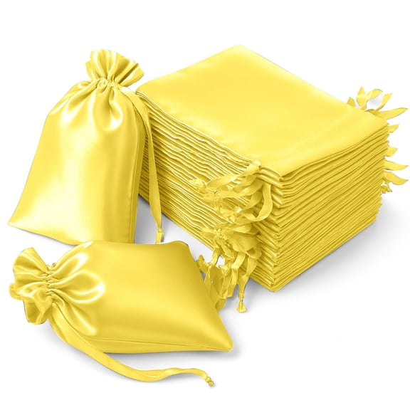 Efavormart 60 Pack Gold Satin Wedding Party Favor Bags, Drawstring Pouch Gift Bags 6"x9"