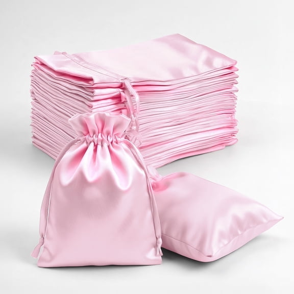 Efavormart 60 Pack Satin Drawstring Favor Bags, Pink 3"x4" Jewelry & Candy Gift Bags for Weddings & Parties
