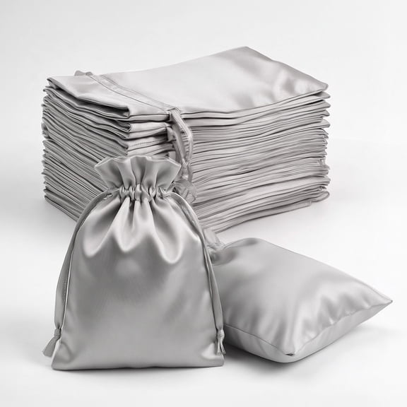 Efavormart 60 Pack Satin Drawstring Favor Bags, Silver 3"x4" Jewelry & Candy Gift Bags for Weddings & Parties