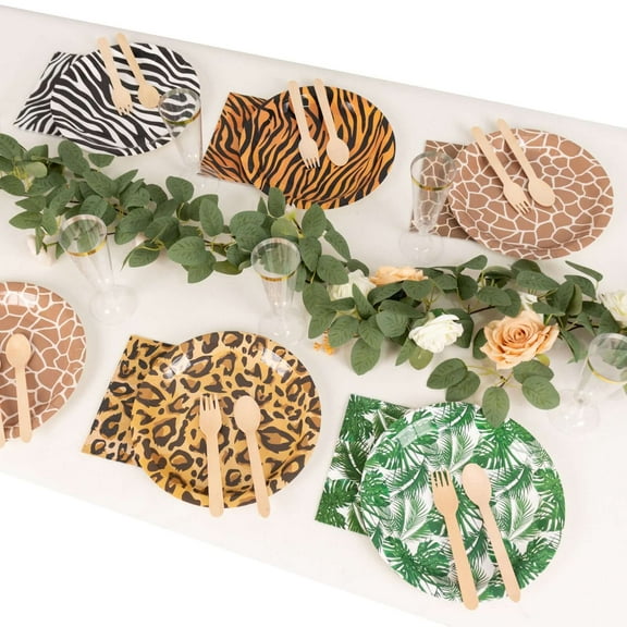 Efavormart 60 Pcs Animal Safari Print Paper Party Plates and Napkins Set, Jungle Theme Disposable Tableware Supplies Serves 30