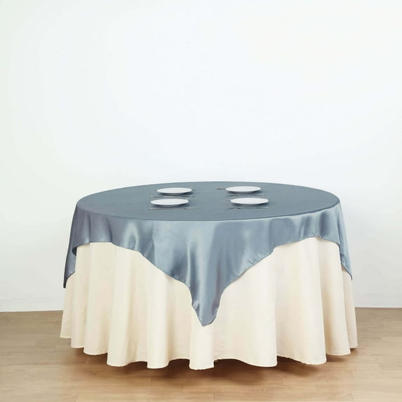 Efavormart 60" SATIN Square Tablecloth Overlay For Wedding Catering Party Table Decorations DUSTY BLUE Square Tablecloth Cover
