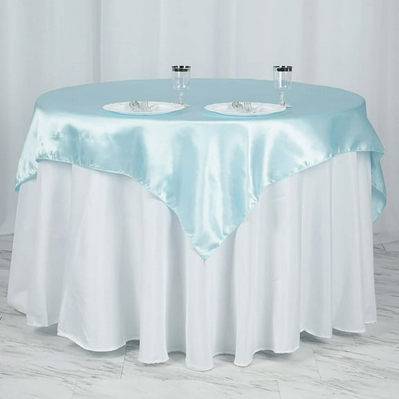 Efavormart 60" SATIN Square Tablecloth Overlay For Wedding Catering Party Table Decorations LIGHT BLUE Square Tablecloth Cover