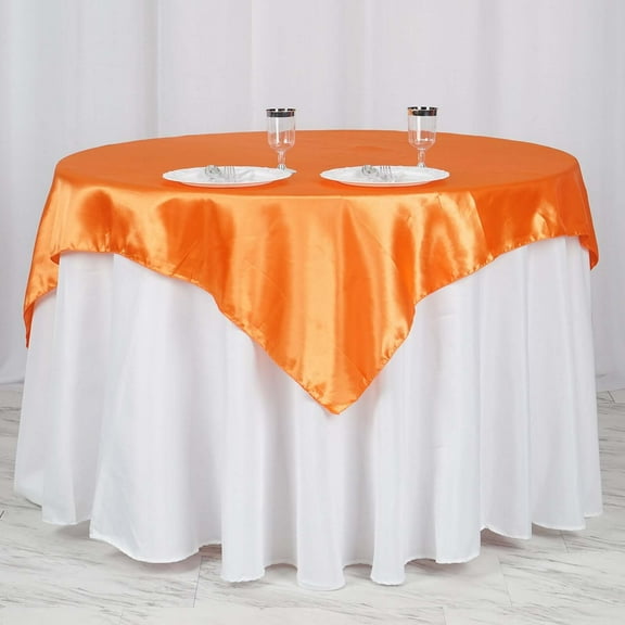 Efavormart 60" SATIN Square Tablecloth Overlay For Wedding Catering Party Table Decorations ORANGE Square Tablecloth Cover