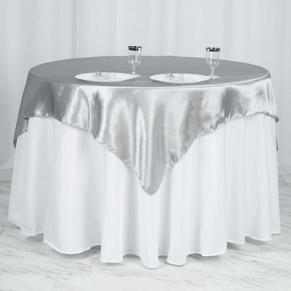 Efavormart 60" SATIN Square Tablecloth Overlay For Wedding Catering Party Table Decorations SILVER Square Tablecloth Cover