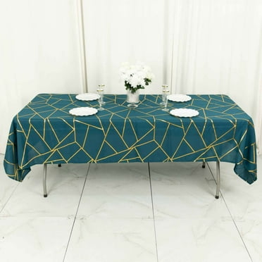 Efavormart 120" Peacock Teal Round Polyester Tablecloth With Gold Foil ...
