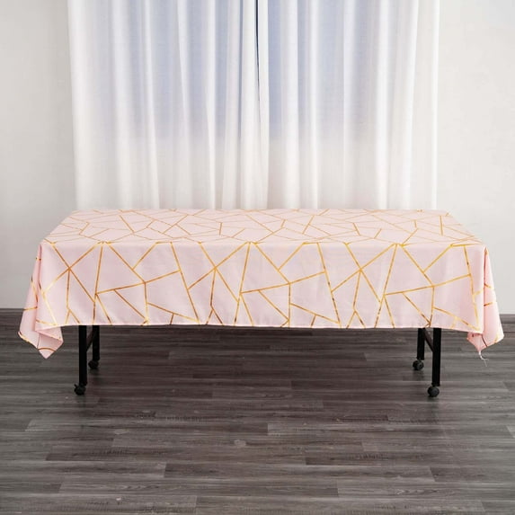 Efavormart 60"X102" Polyester Rectangular Tablecloth With Gold Foil Geometric Pattern - Modish Flair - Perfect for Wedding, Party, Event, Home Décor, Special Occasions, Banquet - Blush/Rose Gold