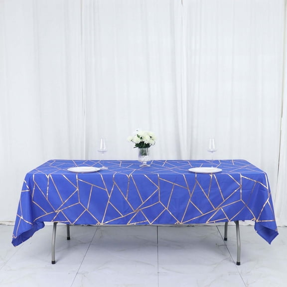 Efavormart 60"X102" Royal Blue Polyester Rectangular Tablecloth With Gold Foil Geometric Pattern - Perfect for Wedding, Party, Event, Home Décor, Special Occasions, Banquet, and Decoration - Modish