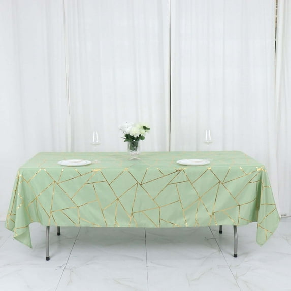 Efavormart 60"X102" Sage Green Polyester Rectangular Tablecloth With Gold Foil Geometric Pattern - Perfect for Wedding, Party, Event, Home Décor, Special Occasions, Banquet, and Decoration - Modish