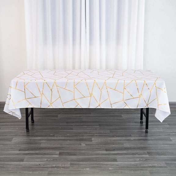 Efavormart 60"X102" White Polyester Rectangular Tablecloth With Gold Foil Geometric Pattern - Perfect for Wedding, Party, Event, Home Décor, Special Occasions, Banquet, and Decoration - Modish Flair
