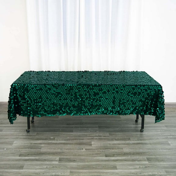 Efavormart 60"x102" Big Payette Hunter Emerald Green Sequin Rectangle Tablecloth Premium Collection Table Cover Sparkle Metallic Sequence Table Clothes for Birthday Party Baby Shower Wedding Covers