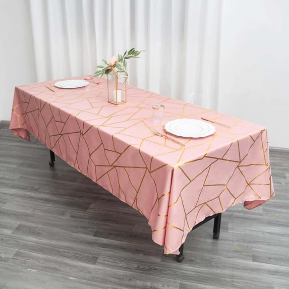 Efavormart 60"x102" Dusty Rose Rectangle Polyester Tablecloth With Gold Foil Geometric Pattern
