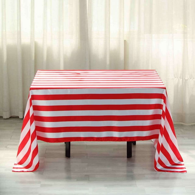 Efavormart 60"x102" Red & White Stripe Satin Rectangle Tablecloth Seamless Tablecloth For Wedding Party Event