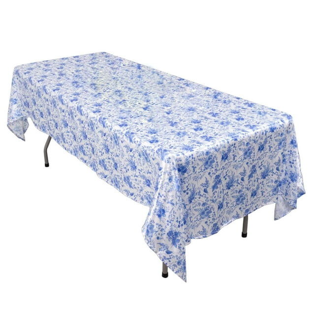 Efavormart 60"x102" White Blue Chinoiserie Floral Print Seamless Satin ...