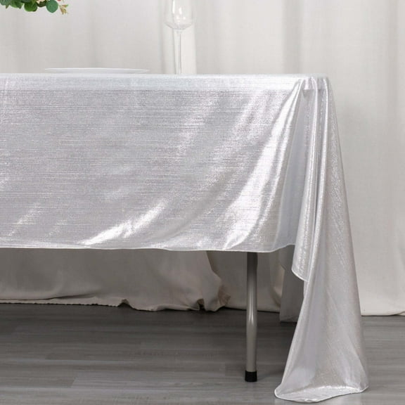 Efavormart 60"x126" Shiny Silver Polyester Rectangular Tablecloth With Shimmer Sequin Dots