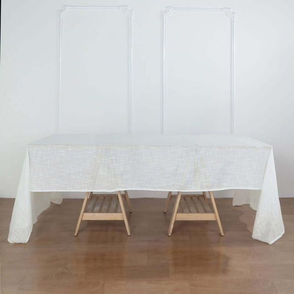 Efavormart 60"x126" White Color Premium Faux Linen Rectangular Tablecloth | Wrinkle Free Tablecloth