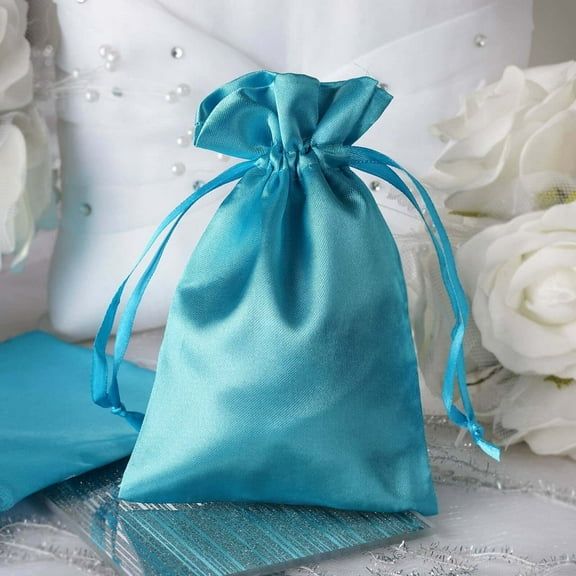 Efavormart 60PCS TURQUOISE Satin Gift Bag Drawstring Pouch Wedding Favors Bridal Shower Candy Jewelry Bags - 4"x 6"