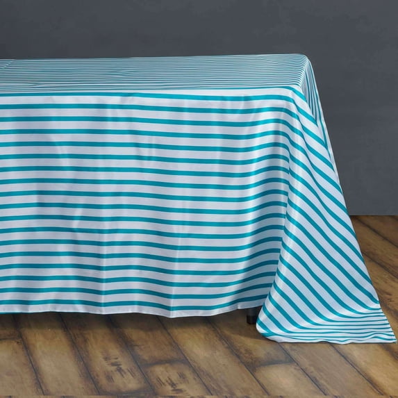Efavormart 60x126" WHITE / TURQUOISE Striped Wholesale SATIN Banquet Table Linens Wedding Party Restaurant Tablecloth