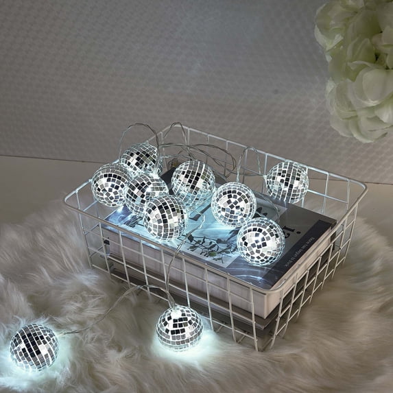 Efavormart 6FT - 10 Cool White Battery Operated Disco Mirror Ball LED String Lights for Wedding Bridal Decor, Party Cake Table, Garden Party