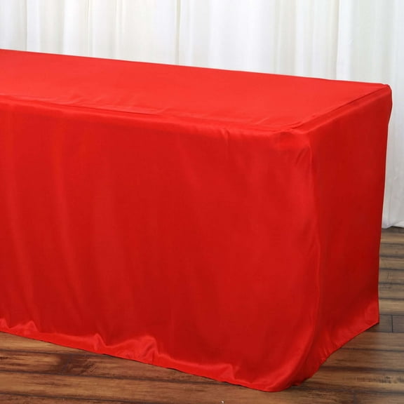 Efavormart 6FT Fitted Red Polyester Rectangular Table Cover for Wedding Party Dining Banquet Events Restaurant Kitchen Home & Multi-Use