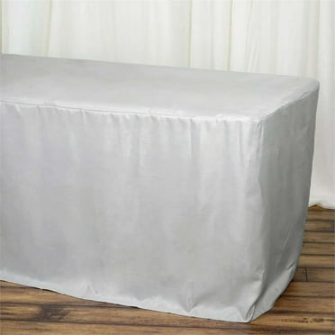 Efavormart 6FT Fitted Silver Polyester Rectangular Table Cover for Wedding Party Dining Banquet Events Restaurant Kitchen Home & Multi-Use