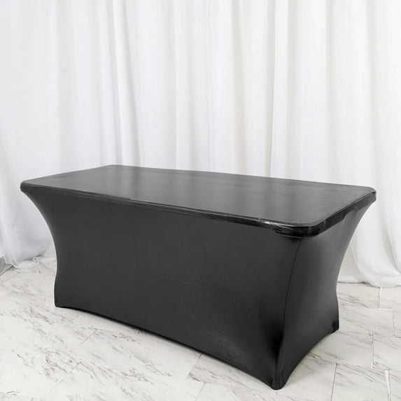 Efavormart 6FT Metallic Rectangular Stretch Spandex Table Cover for Wedding Kitchen Dining Events - Black