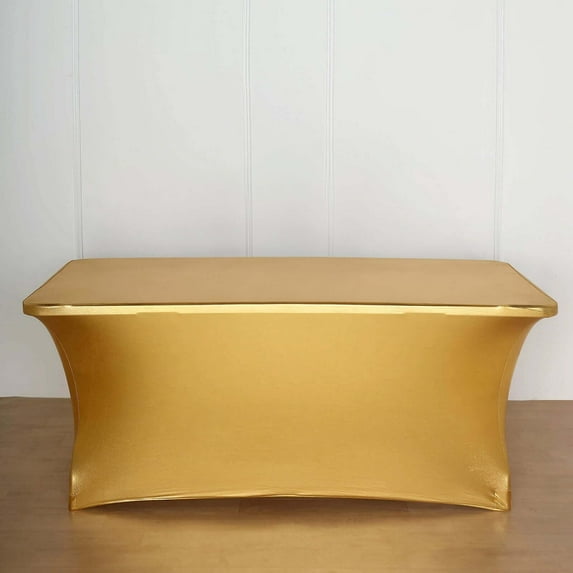 Efavormart 6FT Metallic Rectangular Stretch Spandex Table Cover for Wedding Kitchen Dining Events - Gold