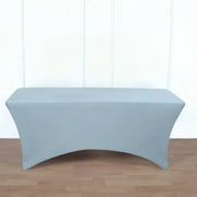 Efavormart 6FT Rectangular Stretch Spandex Tablecloth for Wedding Kitchen Dining Events - Dusty Blue