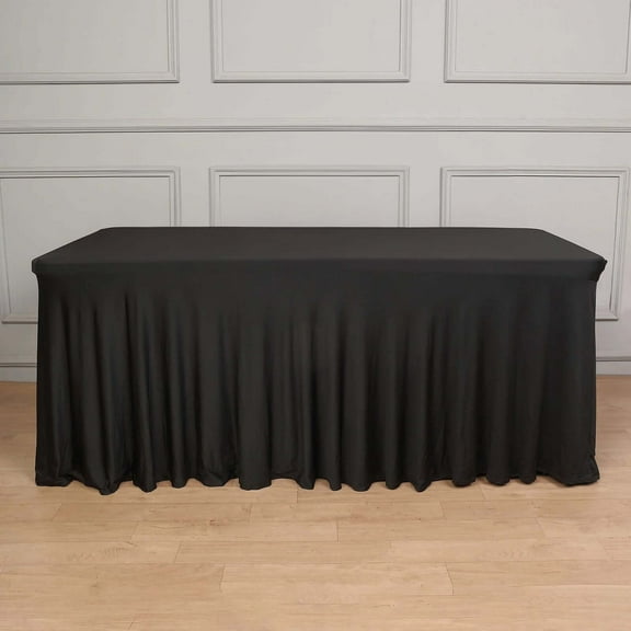 Efavormart 6ft Black Spandex Fitted Rectangle One Piece Tablecloth Table Skirt, Stretchy Table Skirt Cover With Ruffles