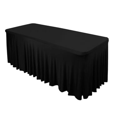 2 Packs 6ft White Spandex Table Skirts Wrinkle-Resistant Fabric Table ...