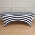 thumbnail image 1 of Efavormart 6ft Black/White Striped Spandex Stretch Fitted Rectangular Tablecloth With Foot Pockets - 160GSM Premium Spandex, 1 of 9