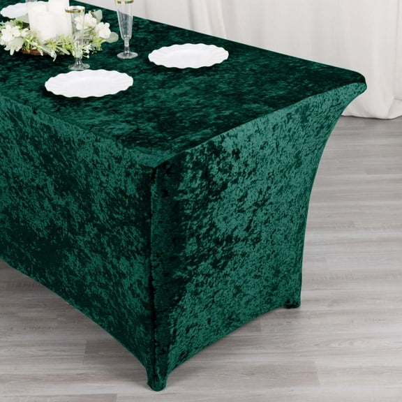 Efavormart 6ft Hunter Emerald Green Crushed Velvet Stretch Fitted Rectangular Table Cover
