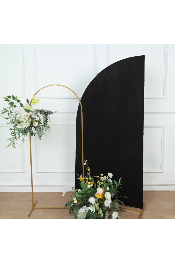 6ft Matte Black Fitted Spandex Half Moon Wedding Arch Cover, Custom Fit Chiara Backdrop Stand Cover
