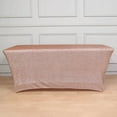 thumbnail image 1 of Efavormart 6ft Metallic Blush / Rose Gold Glitter Rectangular Spandex Fitted Table Cover, Stretch Fit Tablecloth, 1 of 9