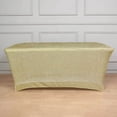 thumbnail image 1 of Efavormart 6ft Metallic Champagne Glitter Rectangular Spandex Fitted Table Cover, Stretch Fit Tablecloth, 1 of 9