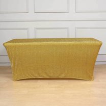 Efavormart 6ft Metallic Gold Glitter Rectangular Spandex Fitted Table Cover, Stretch Fit Tablecloth