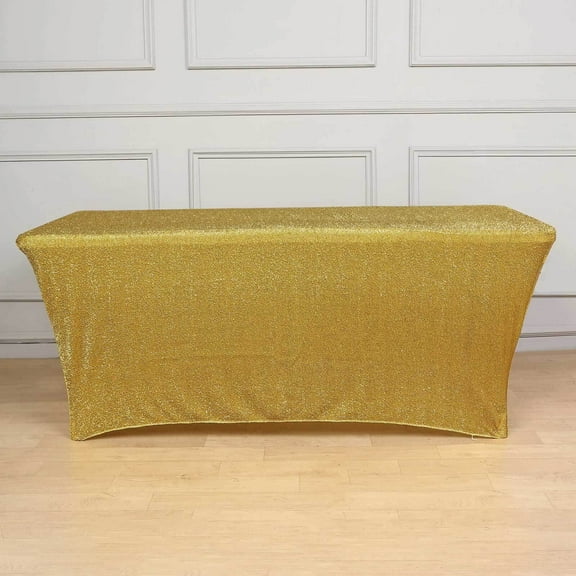 Efavormart 6ft Metallic Gold Glitter Rectangular Spandex Fitted Table Cover, Stretch Fit Tablecloth