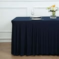 thumbnail image 1 of Efavormart 6ft Navy Blue Spandex Fitted Rectangle One Piece Tablecloth Table Skirt, Stretchy Table Skirt Cover With Ruffles, 1 of 5